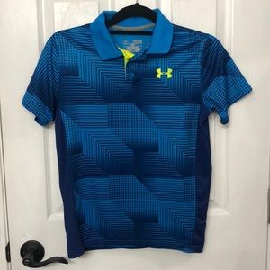 Boys YLG UA polo w/ neon green logo and accents.